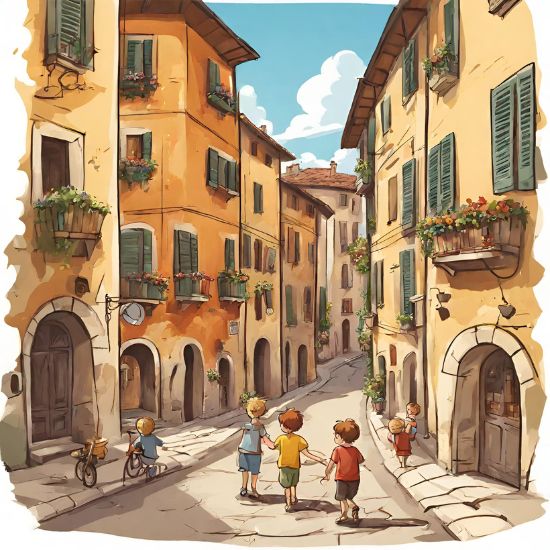 small towns incentives tender in sardinia, kids in the street, small village in a sunny day in Italy